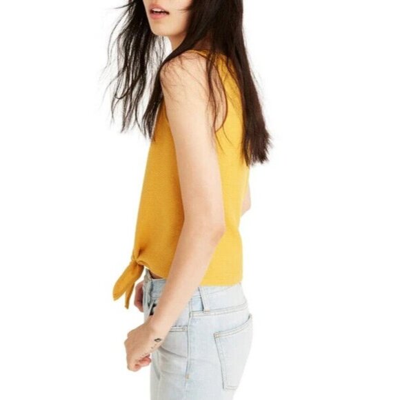 Madewell Texture and Thread Top Button Front Tie Tank Sleeveless Mustard Women L - Picture 4 of 13